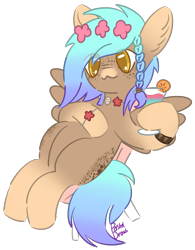 Size: 1467x1879 | Tagged: safe, artist:pasteldraws, imported from derpibooru, pegasus, pony, bracelet, chair, chillaxing, drink, flower, flower in hair, fluffy mane, jewelry, necklace, redesign, simple background, solo, transparent background