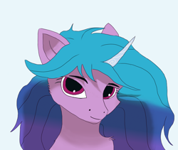 Size: 1992x1684 | Tagged: safe, artist:drakang, imported from derpibooru, izzy moonbow, pony, unicorn, bust, cheek fluff, chest fluff, cute, female, g5, looking at you, mare, portrait, simple background, smiling, solo, white background
