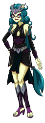 Size: 1104x3000 | Tagged: safe, artist:artemis-polara, imported from derpibooru, juniper montage, equestria girls, alternate hairstyle, breasts, cleavage, crown, feet, geode of mirror portals, glasses, helmet, horned helmet, jewelry, nail polish, ponied up, pony ears, ponytail, regalia, simple background, solo, super ponied up, transparent background