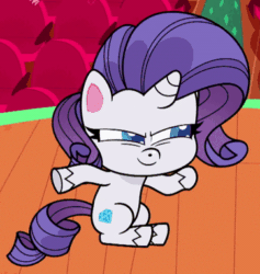 Size: 362x382 | Tagged: safe, edit, edited screencap, imported from derpibooru, screencap, rarity, pony, unicorn, my little pony: pony life, spoiler:pony life s02e23, animated, club can't handle me, cropped, female, g4.5, gif, mare, narrowed eyes, noodle arms, pony life, sitting, smiling, solo, the club can't even handle me right now, the de-stress ball, theater, wiggle, wiggling