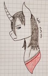 Size: 1585x2524 | Tagged: safe, artist:agdapl, imported from derpibooru, pony, unicorn, bust, clothes, crossover, graph paper, horn, male, nurse, ponified, signature, solo, stallion, team fortress 2, traditional art