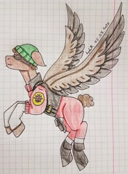 Size: 2393x3255 | Tagged: safe, artist:agdapl, imported from derpibooru, pegasus, pony, beanie, clothes, crossover, demoman, graph paper, hat, high res, male, ponified, rearing, signature, solo, stallion, team fortress 2, traditional art, two toned wings, wings