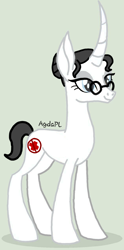 Size: 596x1200 | Tagged: safe, artist:agdapl, imported from derpibooru, pony, unicorn, base used, eyelashes, female, glasses, gray background, grin, horn, mare, medic, rule 63, signature, simple background, smiling, solo, team fortress 2