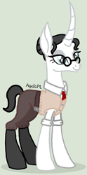Size: 596x1200 | Tagged: safe, alternate version, artist:agdapl, imported from derpibooru, pony, unicorn, base used, clothes, eyelashes, female, glasses, gray background, grin, horn, mare, medic, rule 63, signature, simple background, smiling, solo, team fortress 2