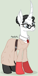Size: 596x1200 | Tagged: safe, alternate version, artist:agdapl, imported from derpibooru, pony, unicorn, base used, boots, clothes, eyelashes, female, glasses, gray background, grin, horn, mare, medic, necktie, rule 63, shoes, signature, simple background, smiling, solo, team fortress 2