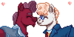 Size: 400x200 | Tagged: safe, artist:avui, imported from derpibooru, svengallop, oc, oc:velveteen, animated, canon x oc, couple, gay, heart, love, male, nuzzling, pixel animation, pixel art, shipping, simple background, stallion, transparent background