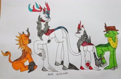 Size: 3934x2576 | Tagged: safe, artist:agdapl, imported from derpibooru, kirin, pony, clothes, crossover, high res, hoof fluff, horn, kirin-ified, leonine tail, male, medic, raised hoof, signature, sitting, species swap, stallion, team fortress 2, traditional art