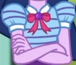 Size: 2266x1920 | Tagged: safe, imported from derpibooru, screencap, sci-twi, twilight sparkle, equestria girls, equestria girls series, holidays unwrapped, spoiler:eqg series (season 2), boobshot, bowtie, breasts, cropped, crossed arms, female, geode of telekinesis, jewelry, magical geodes, necklace, o come all ye squashful, pictures of chests, solo