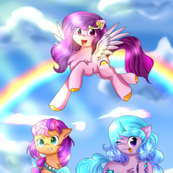 Size: 640x640 | Tagged: safe, artist:小螃蟹crab, imported from derpibooru, izzy moonbow, pipp petals, sunny starscout, g5, trio