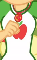 Size: 1920x3093 | Tagged: safe, imported from derpibooru, screencap, applejack, equestria girls, equestria girls series, holidays unwrapped, spoiler:eqg series (season 2), boobshot, breasts, clothes, cropped, cutie mark, cutie mark on clothes, female, geode of super strength, jewelry, magical geodes, necklace, o come all ye squashful, pictures of chests, solo