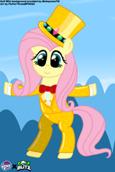 Size: 1000x1500 | Tagged: safe, artist:thread8, imported from derpibooru, fluttershy, pony, bipedal, clothes, costume, crossover, gold, golf, golf blitz, hat, solo, sports, top hat, tux