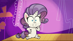 Size: 2048x1153 | Tagged: safe, imported from derpibooru, screencap, rarity, pony, unicorn, my little pony: pony life, the rarest of occasions, spoiler:pony life s02e15, female, g4.5, owo, pony life, solo, stage fright, stage light