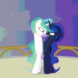 Size: 1080x1080 | Tagged: safe, artist:mlpconjoinment, imported from derpibooru, princess celestia, princess luna, alicorn, pony, alicorn princess, animated, argument, background, balcony, canterlot, canterlot castle, conjoined, conjoined royal sisters, dialogue, ethereal mane, ethereal tail, female, fused, fusion, gif, glowing, glowing horn, horn, magic, moon, siblings, sisters, sun, yelling