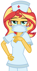 Size: 1024x1973 | Tagged: safe, artist:emeraldblast63, imported from derpibooru, sunset shimmer, equestria girls, clothes, clothes swap, coronavirus, cosplay, costume, covid-19, face mask, mask, nurse, simple background, solo, transparent background, vaccination