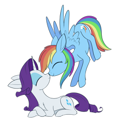 Size: 1518x1576 | Tagged: safe, artist:dusthiel, imported from derpibooru, rainbow dash, rarity, pegasus, unicorn, backwards cutie mark, commission, eyes closed, female, lesbian, lesbian dash, lesbian rarity, raridash, shipping, simple background, transparent background