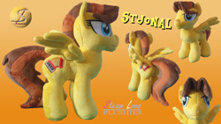 Size: 1280x720 | Tagged: safe, artist:steam-loco, imported from derpibooru, oc, oc only, oc:stjonal, pegasus, pony, cutie mark, embroidery, irl, male, meme face, pegasus oc, photo, plushie, solo, spread wings, wings