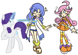 Size: 2400x1676 | Tagged: safe, artist:chelseawest, imported from derpibooru, rarity, blush sticker, blushing, crossover, magic, magic aura, measuring tape, puyo puyo, raffina, rulue, simple background, transparent background