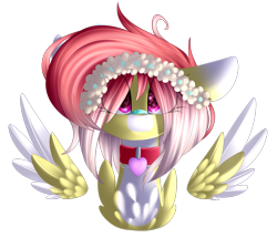 Size: 2643x2270 | Tagged: safe, artist:mediasmile666, imported from derpibooru, oc, oc only, pegasus, pony, bust, collar, female, gradient eyes, high res, mare, simple background, spread wings, starry eyes, transparent background, two toned wings, wingding eyes, wings