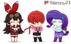 Size: 1226x759 | Tagged: safe, artist:tabrony23, imported from derpibooru, rarity, human, equestria girls, amber (genshin impact), beautiful, boots, chibi, clothes, cute, eyes closed, female, genshin impact, king of fighters, patreon, patreon logo, shermie, shoes, smiling