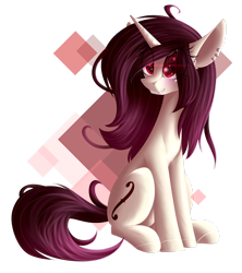 Size: 2308x2599 | Tagged: safe, artist:mediasmile666, imported from derpibooru, oc, oc only, pony, unicorn, abstract background, ear piercing, female, high res, mare, piercing, simple background, sitting, smiling, solo, transparent background