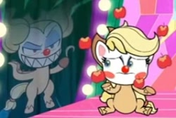 Size: 320x215 | Tagged: safe, artist:mycreepyponycartoon, imported from derpibooru, screencap, applejack, earth pony, pony, lolly-pop, my little pony: pony life, spoiler:pony life s02e19, apple, clown, day, female, food, g4.5, mare, pony life, scared, solo