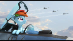 Size: 2920x1642 | Tagged: safe, artist:mister-karter, imported from derpibooru, rainbow dash, pegasus, pony, 3d, cyrillic, fighter plane, military, russian, smiling, source filmmaker