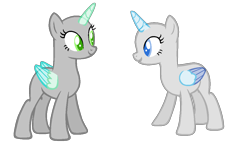 Size: 1124x676 | Tagged: safe, artist:ivuiadopts, imported from derpibooru, oc, oc only, alicorn, pony, alicorn oc, bald, base, duo, eyelashes, female, horn, mare, simple background, smiling, transparent background, two toned wings, wings