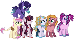 Size: 1280x691 | Tagged: safe, artist:stuffimadeonbase, imported from derpibooru, oc, oc only, hippogriff, hybrid, pony, zony, base used, hippogriff oc, interspecies offspring, kirin hybrid, magical lesbian spawn, offspring, parent:angel wings, parent:aria blaze, parent:autumn blaze, parent:big macintosh, parent:gilda, parent:pinkie pie, parent:prince blueblood, parent:princess luna, parent:queen novo, parent:suri polomare, parent:twilight sparkle, parent:zecora, parents:ariapie, parents:autumnsparkle, parents:gildawings, parents:lunovo, parents:macora, parents:suriblood, simple background, transparent background