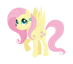 Size: 3500x3080 | Tagged: safe, artist:belka-sempai, artist:dariasound, imported from derpibooru, fluttershy, pegasus, pony, collaboration, cute, female, flower, high res, mare, raised hoof, shyabetes, simple background, smiling, solo, spread wings, standing, three quarter view, transparent background, wings