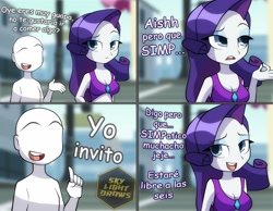 Size: 1800x1400 | Tagged: safe, artist:skylight, imported from derpibooru, rarity, equestria girls, comic, dialogue, female, foreign language pun, pun, simp, spanish, translated in the comments