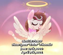 Size: 1024x890 | Tagged: safe, artist:doraeartdreams-aspy, imported from derpibooru, oc, oc only, oc:heartpaw phoenix, pony, halo, rest in peace, solo