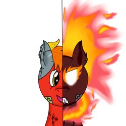 Size: 1250x1250 | Tagged: safe, artist:windy, imported from derpibooru, oc, oc only, oc:ragedox, pegasus, pony, fire, fluffy, front view, nirik oc, simple background, transparent background, two toned mane, two-face