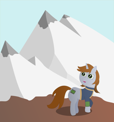 Size: 3278x3507 | Tagged: safe, artist:eminent entropy, derpibooru exclusive, imported from derpibooru, oc, oc only, oc:littlepip, pony, unicorn, fallout equestria, clothes, cutie mark, high res, horn, jumpsuit, mountain, pipbuck, scenery, smiling, snow, solo, vault suit, vector