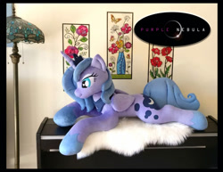 Size: 1280x990 | Tagged: safe, artist:purplenebulastudios, imported from derpibooru, princess luna, pony, irl, lying down, photo, plushie, prone, s1 luna, solo