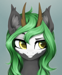 Size: 1531x1865 | Tagged: safe, artist:inowiseei, imported from derpibooru, oc, oc only, oc:summer glade, kelpie, pony, bust, female, horns, mare, portrait, solo