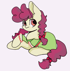 Size: 1262x1284 | Tagged: safe, artist:星梦, imported from derpibooru, hilly hooffield, earth pony, pony, the hooffields and mccolts, background pony, bow, clothes, cute, female, hair bow, hooffield family, mare, pigtails, pose, simple background, solo