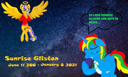 Size: 1037x629 | Tagged: safe, artist:lachlancarr1996, imported from derpibooru, oc, oc:sunrise glisten, crying, rest in peace, sad