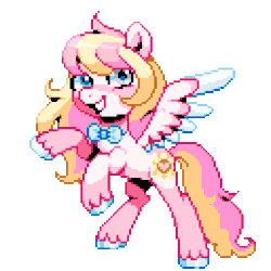 Size: 640x640 | Tagged: safe, imported from derpibooru, oc, oc only, oc:ninny, pegasus, animated, bowtie, looking at you, pixel art, simple background