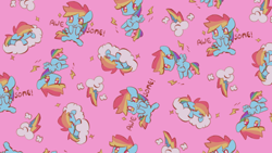 Size: 3840x2160 | Tagged: safe, artist:lexiedraw, imported from derpibooru, rainbow dash, pegasus, pony, awesome, chibi, cloud, cutie mark, dashstorm, high res, multeity, on a cloud, pattern, sleeping, so awesome, solo, tiled background, wallpaper