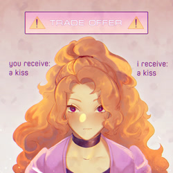 Size: 1700x1700 | Tagged: safe, artist:stummm, imported from derpibooru, adagio dazzle, equestria girls, adoragio, blushing, cute, exclamation point, female, looking at you, meme, solo, text, trade offer