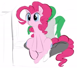 Size: 2305x2048 | Tagged: safe, artist:dotkwa, color edit, edit, editor:datzigga, imported from derpibooru, pinkie pie, oc, oc:anon, earth pony, human, pony, clothes, colored, cute, diapinkes, female, high res, human male, male, mare, ponk, shirt, sitting, sitting on lap, sitting on person, smiling, television, watching, wide hips