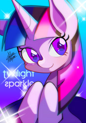 Size: 1434x2048 | Tagged: safe, artist:yuyutsuka_0130, imported from derpibooru, twilight sparkle, pony, unicorn, colored pupils, cute, female, hooves to the chest, mare, pixiv, solo, twiabetes, unicorn twilight