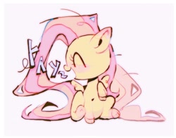 Size: 2048x1605 | Tagged: safe, artist:dizzychelsy, imported from derpibooru, fluttershy, pegasus, pony, ^^, blushing, chibi, colored hooves, cute, daaaaaaaaaaaw, eyes closed, female, head turned, open mouth, raised hoof, shyabetes, simple background, sitting, smiling, solo, spread wings, turned head, wings, yay