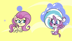 Size: 1280x720 | Tagged: safe, imported from derpibooru, screencap, fluttershy, big cat, jaguar (animal), pegasus, pony, my little pony: pony life, spoiler:pony life s02e28, bubble, don't give up the fight, duo, duo female, female, flying, g4.5, lightning chill, pony life, we shine brighter together, wild heart beats, wild hearts beats