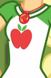 Size: 1920x2919 | Tagged: safe, imported from derpibooru, screencap, applejack, equestria girls, equestria girls series, holidays unwrapped, spoiler:eqg series (season 2), boobshot, breasts, clothes, cropped, cutie mark, cutie mark on clothes, female, geode of super strength, jewelry, magical geodes, necklace, o come all ye squashful, pictures of chests, solo