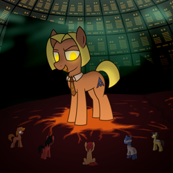 Size: 3000x3000 | Tagged: safe, artist:superderpybot, imported from ponybooru, oc, oc only, earth pony, pony, allied mastercomputer, detailed background, earth pony oc, i have no mouth and i must scream, male, necktie, open mouth, ponified, sitting, stallion