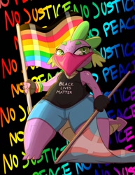 Size: 989x1280 | Tagged: safe, artist:saurian, imported from ponybooru, spike, bandana, black lives matter, clothes, gay pride flag, politics, pride, pride flag, shirt, transgender pride flag