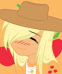 Size: 417x500 | Tagged: artist needed, safe, imported from ponybooru, applejack, human, blushing, cute, eyes closed, female, solo, solo female
