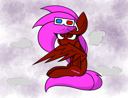 Size: 2000x1547 | Tagged: safe, artist:rainbowbacon, imported from derpibooru, oc, oc only, oc:rainbowbacon, pegasus, pony, 3d glasses, blushing, cloud, grooming, preening, solo, wings