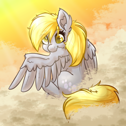 Size: 4000x4000 | Tagged: safe, artist:witchtaunter, imported from derpibooru, derpy hooves, pegasus, pony, cloud, cute, derpabetes, ear fluff, female, grooming, preening, solo, sunset, sweet dreams fuel